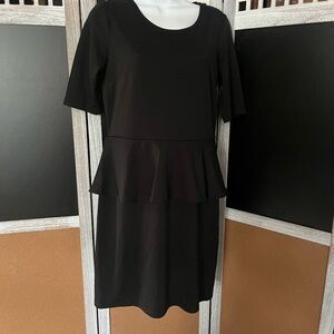 NY Collection Black Sheath Midi Dress Short Sleeve Crew Neck